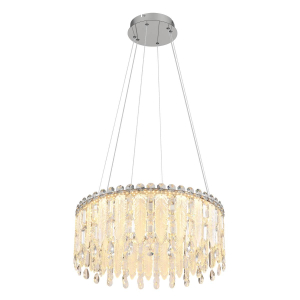 Pendelleuchte, 59.5 cm Ø, 120 cm Höhe, Chrom, Metall K5 Kristalle, Dimmbar, Nachtlicht, Memory Funktion, LED, 4798 lm, Fernbedienung