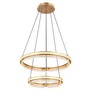 LED Pendelleuchte, Gold, Klar, L5 Kristalle, Metall, Ring, Rund,4143 Lumen, 78 Watt, Dimmbar, CCT, Nachtlicht, Memoryfunktion, IP20, Frei Haus