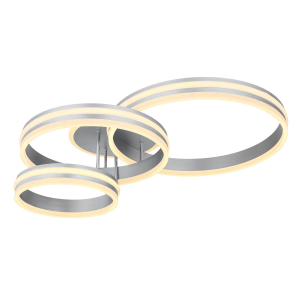 Deckenleuchte, LED, Grau, Opal, Metall, Acryl, Ring, 3460 Lumen, Dimmbar, CCT, Nachtlicht, Memoryfunktion, Fernbedienung, Lieferung kostenfrei.