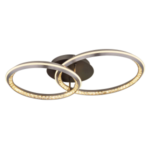 LED Deckenleuchte, Metall, K9 Kristalle, Grau, CCT, Dimmer, Fernbedienung, 75 cm x 50 cm