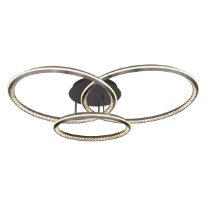 LED Deckenleuchte, Grau, Kristalle, Metall, Dimmbar, Nachtlicht, Fernbedienung, CCT, 110 cm x 81 cm