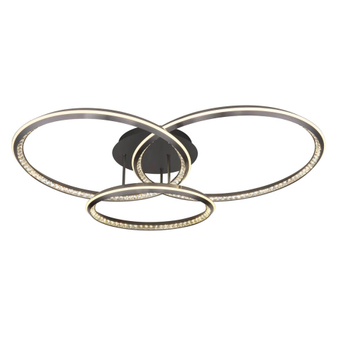 Plafonnier LED, gris, cristaux, métal, intensité variable, veilleuse, télécommande, CCT, 110 cm x 81 cm