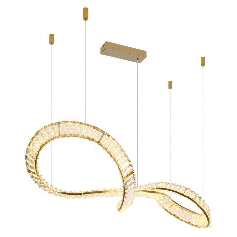 LED Pendelleuchte, Gold, Geschwungen, Metall, K5 Kristalle, Nachtlicht, Memory Funktion, Dimmbar, 4320 Lumen, Fernbedienung, IP20