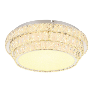 Plafonnier LED, métal, cristaux K5, CCT, variateur, télécommande, 50 cm de diamètre