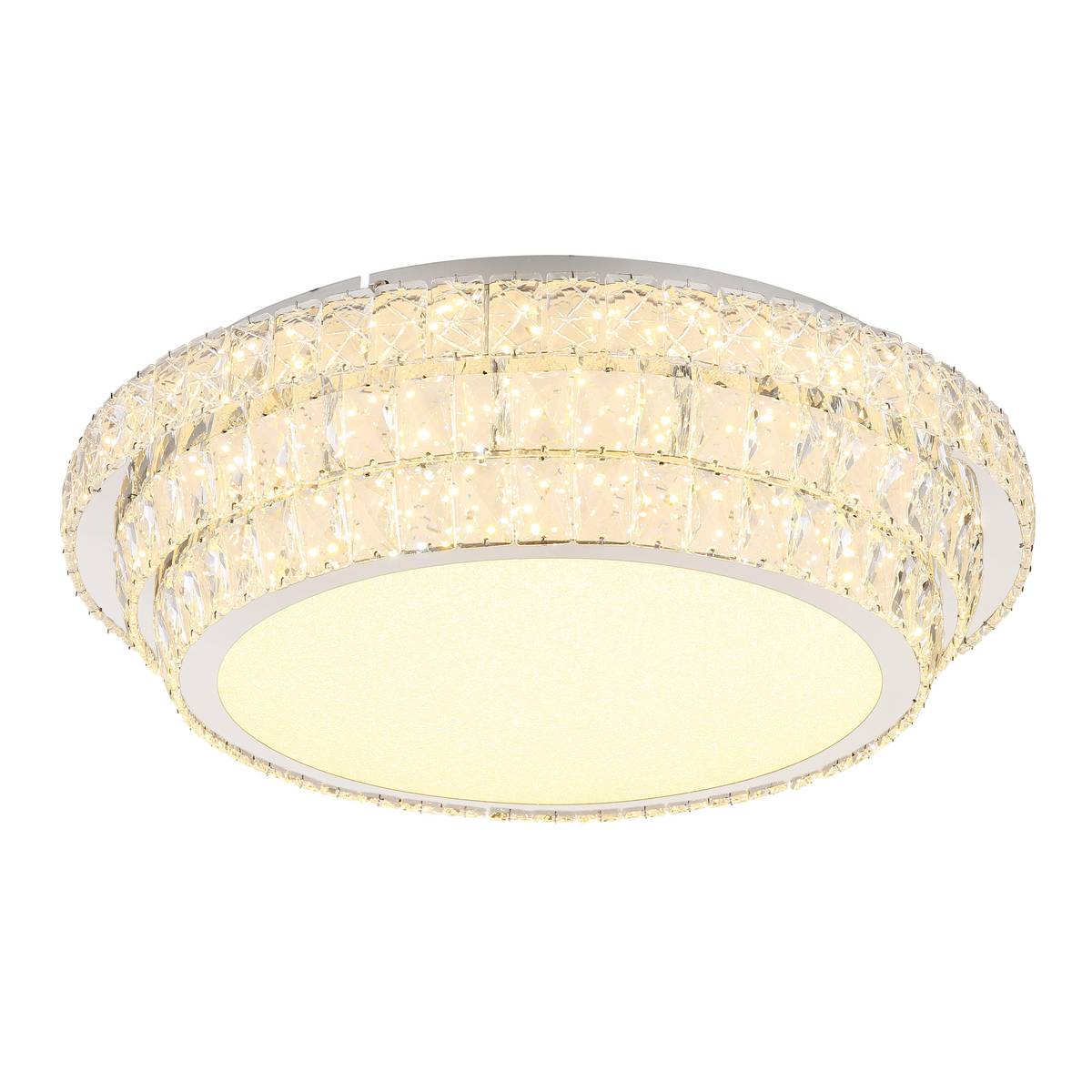 LED Deckenleuchte, Rund, Chrom, Metall, Acryl, K5 Kristalle, 3805 Lumen, Dimmbar, Nachtlicht, Memory Funktion, Fernbedienung, 60 cm Ø.