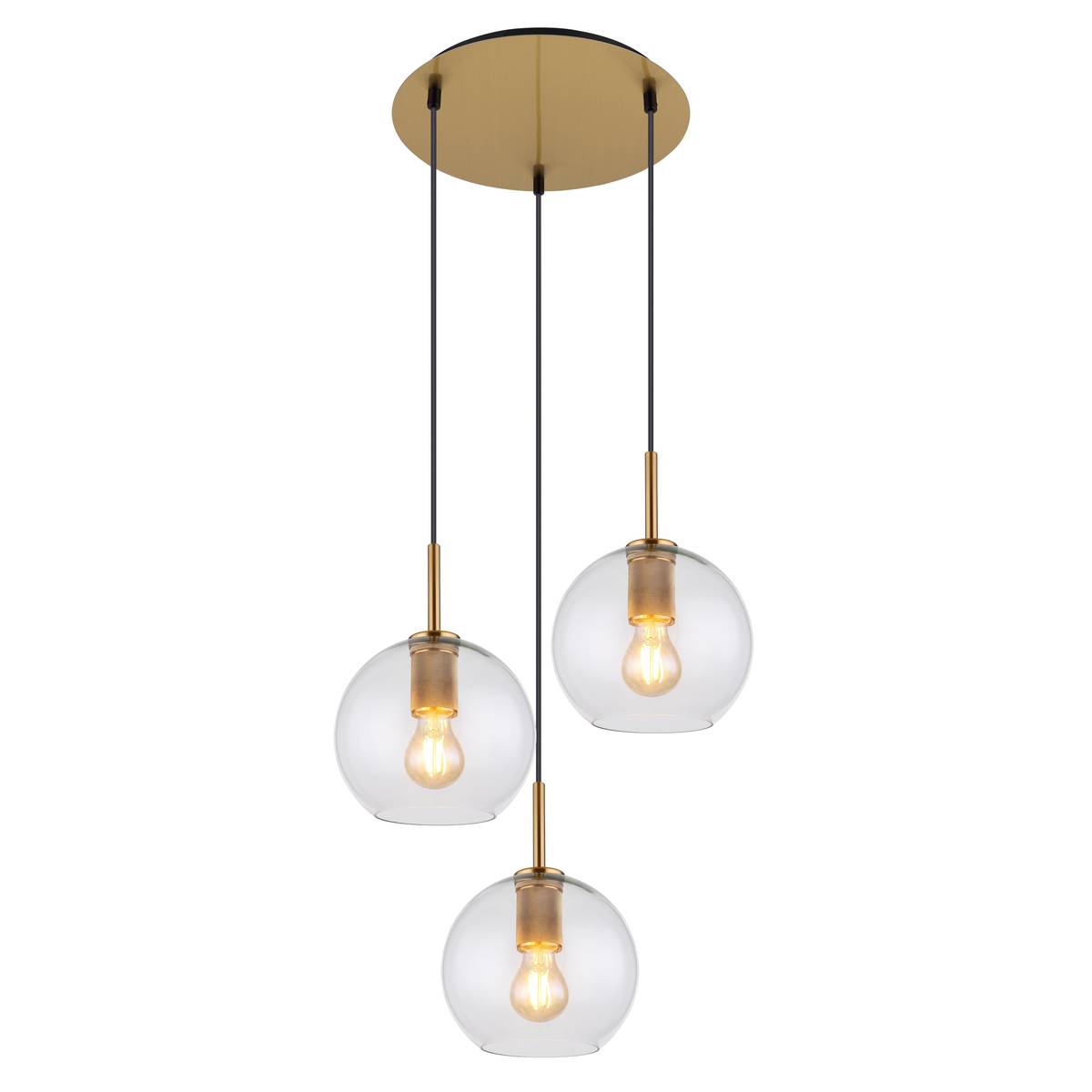 Pendelleuchte, Messing, Klar, Glas, Metall, 3 Brennstellen, LED geeignet, E27, IP20, Lieferung frei Haus, Hotelbeleuchtung