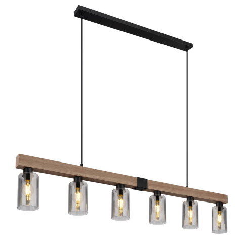 Pendelleuchte, Schwarz, Rauchfarbe, MDF, Holzoptik, Braun, Glas, 6 Brennstellen, LED geeignet, E27, IP20, Kostenfreier Versand. Jetzt ansehen.