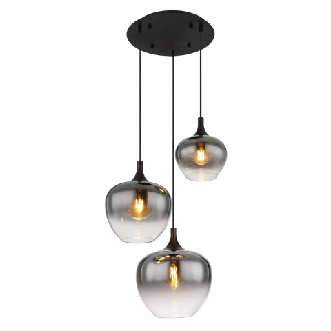 Pendelleuchte, Metall, Schwarz, Glas, Rauchfarbe, 48 cm Ø
