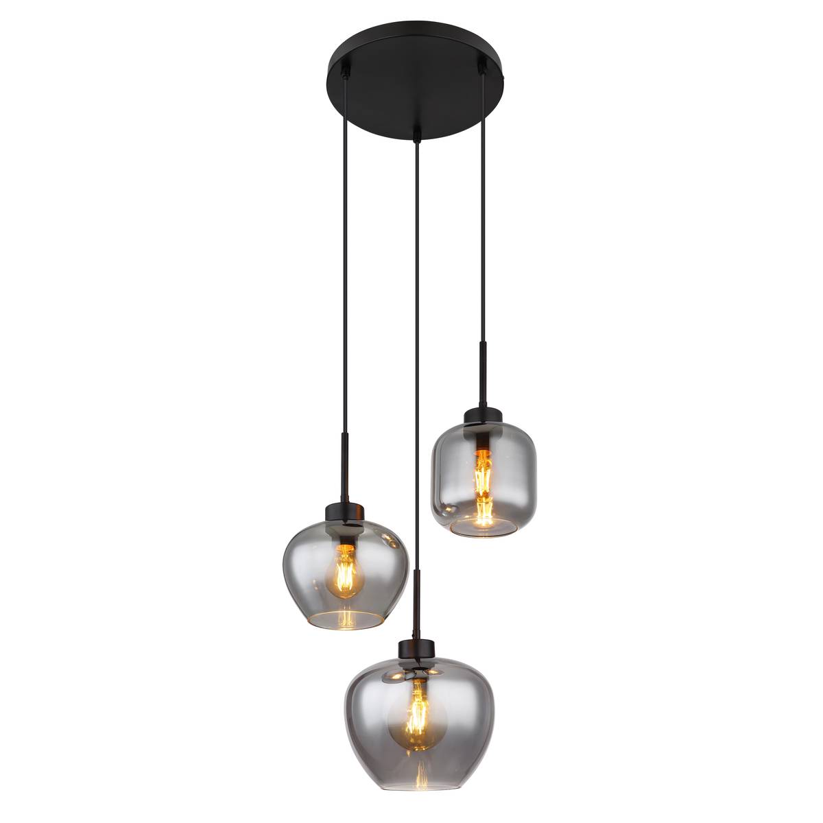 Pendelleuchte, Metall, Glas, Rauchfarbe, 38 cm Ø
