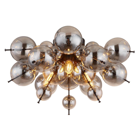 Deckenleuchte, Metall, Schwarz, Glas, Rauchfarbe, Kugeln, 55 cm Ø