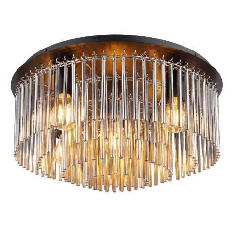 Plafonnier, métal, verre, noir, teinte fumée, 50 cm de diamètre