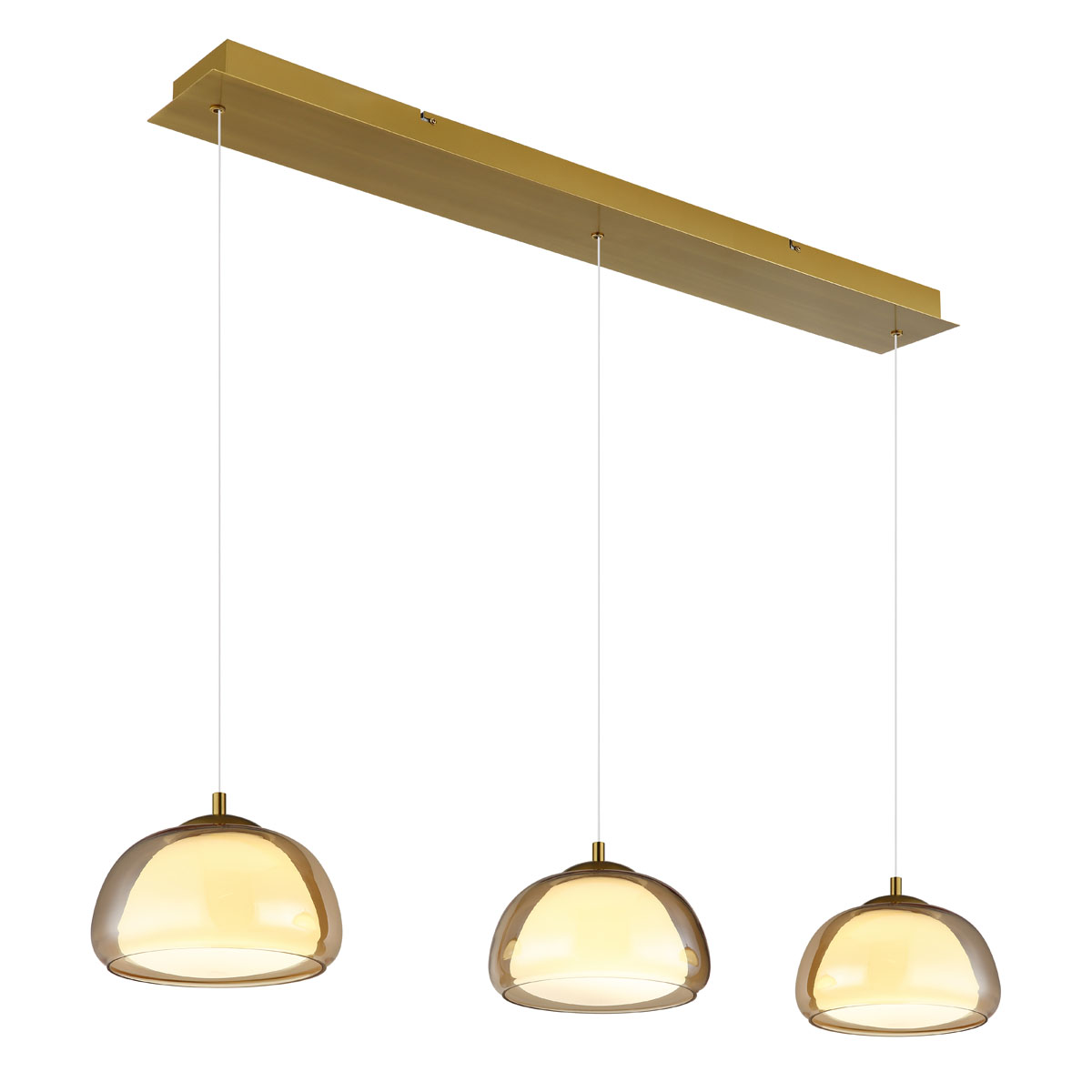 LED Pendelleuchte, Gold, Amber, Opal, Rechteckig, Rund, Metall, Glas, Dimmbar, 2700 Lumen, CCT, Fernbedienung, 230V, IP20