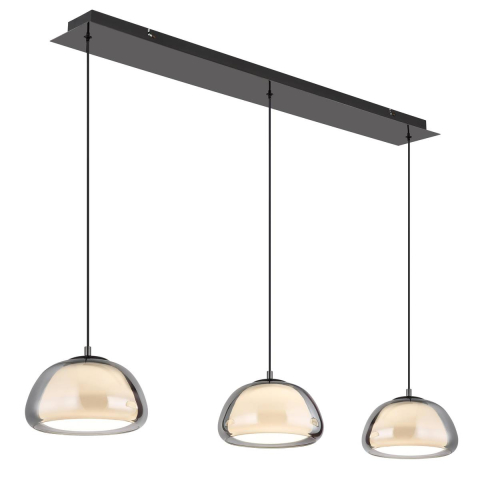 LED Pendelleuchte, Rauchfarbe, Opal, Schwarz, Chrom, Länglich, Rechteckig, Metall, Glas, Dimmbar, CCT, Nachtlicht, Memory-Funktion
