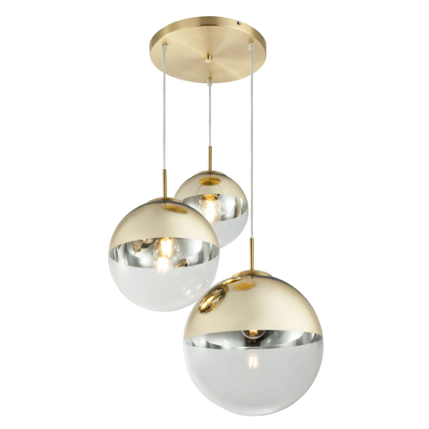 Pendelleuchte, Metall, Glas, Gold, Transparent, Kugeln, 51 cm Ø