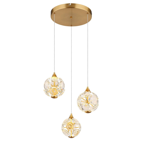 LED Pendelleuchte, Metall, K9 Kristalle, Gold, 3 Lichtquellen, 41 cm Ø