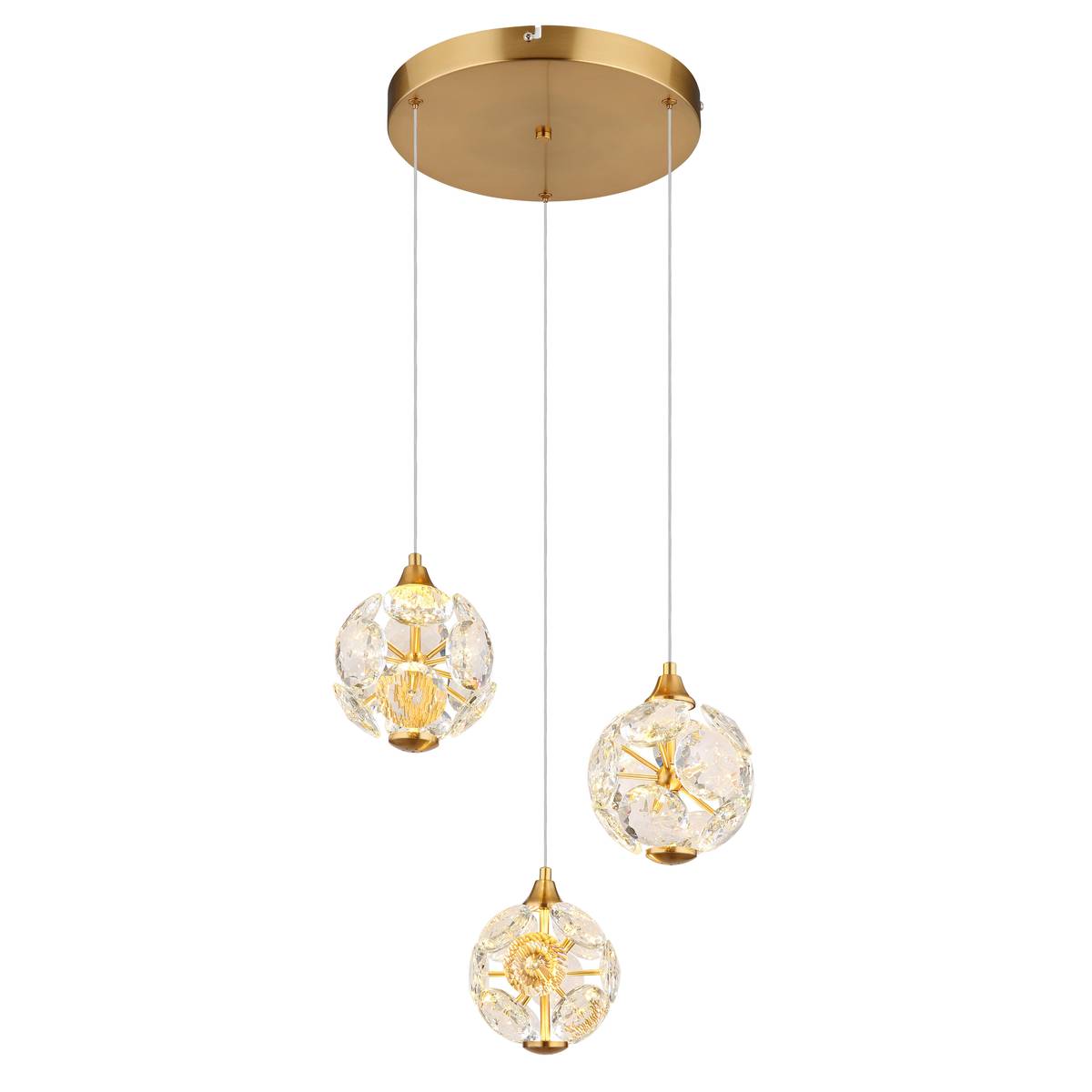 LED Pendelleuchte, Metall, K9 Kristalle, Gold, 3 Lichtquellen, 41 cm Ø