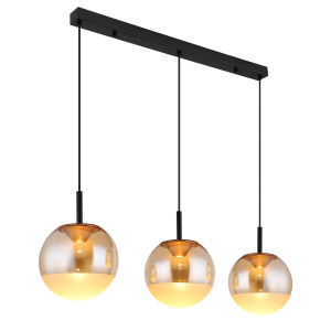 LED Pendelleuchte, Metall, Glas, Schwarz, Amber, 106 cm x 25 cm