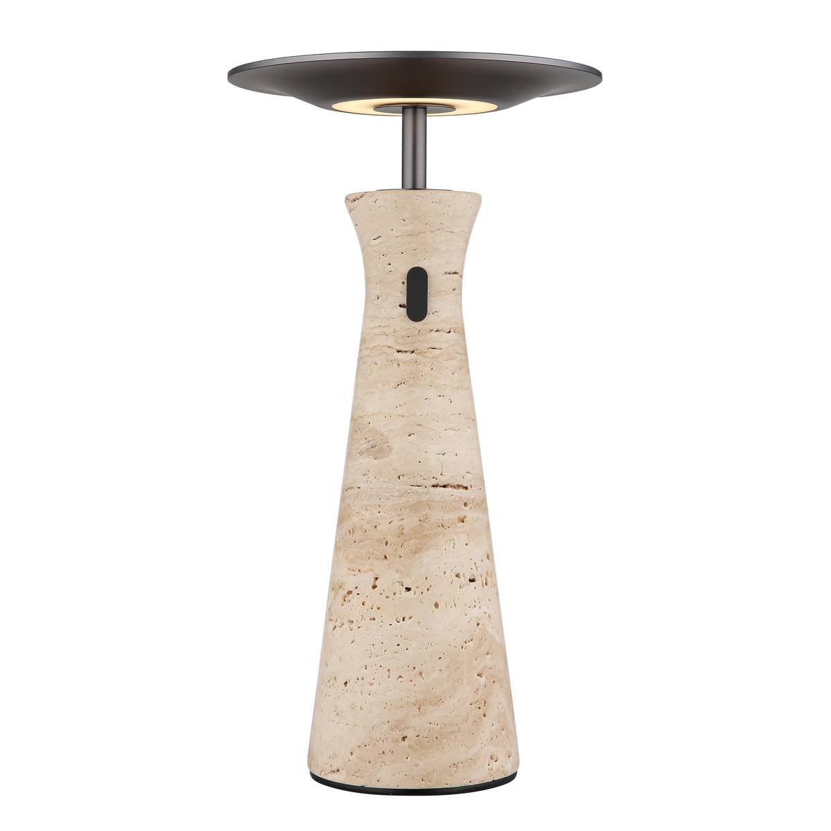 LED Tischleuchte, Travertine Stein, Grau, Dimmer, Akku, 34 cm Höhe
