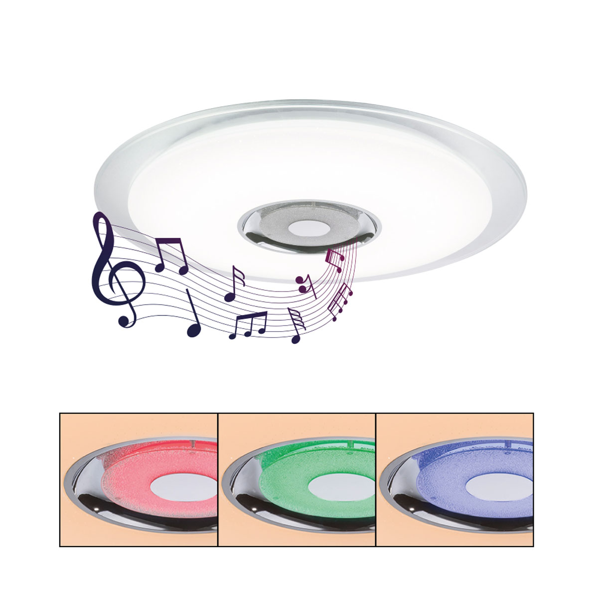 LED Deckenleuchte, Metall, Weiss, K5 Kristalle, RGB, CCT, Dimmer, 60 cm Ø