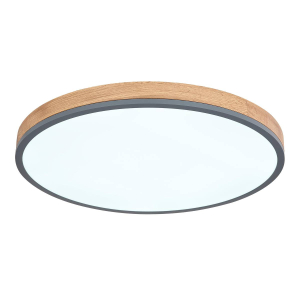 LED Deckenleuchte, Metall, Holzoptik, Timer, CCT, Dimmer, 60 cm Ø