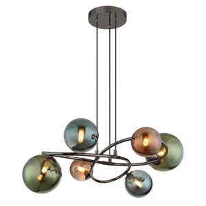 Pendelleuchte, LED, Metall, Glaskugeln, Grau, Grün, Petrol, Bronze, 65 cm Ø