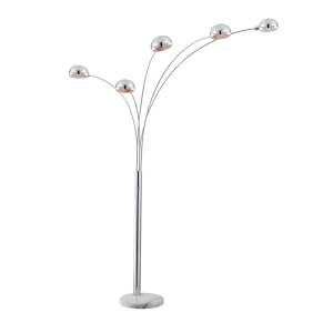 Stehleuchte, Chrom, Rund, Gebogen, Halbkugelförmig, Stabförmig, Metall, 5 Brennstellen, LED geeignet, E14, Schalter