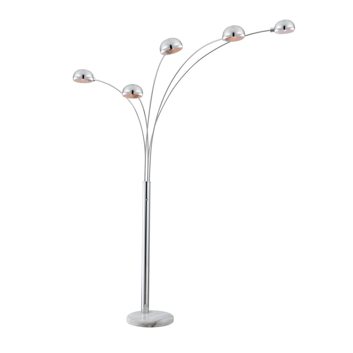 Stehleuchte, Chrom, Rund, Gebogen, Halbkugelförmig, Stabförmig, Metall, 5 Brennstellen, LED geeignet, E14, Schalter