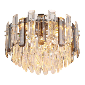 Deckenleuchte, Metall, Glasstäbe, Rauchfarbe, Chrom, 39 cm Ø