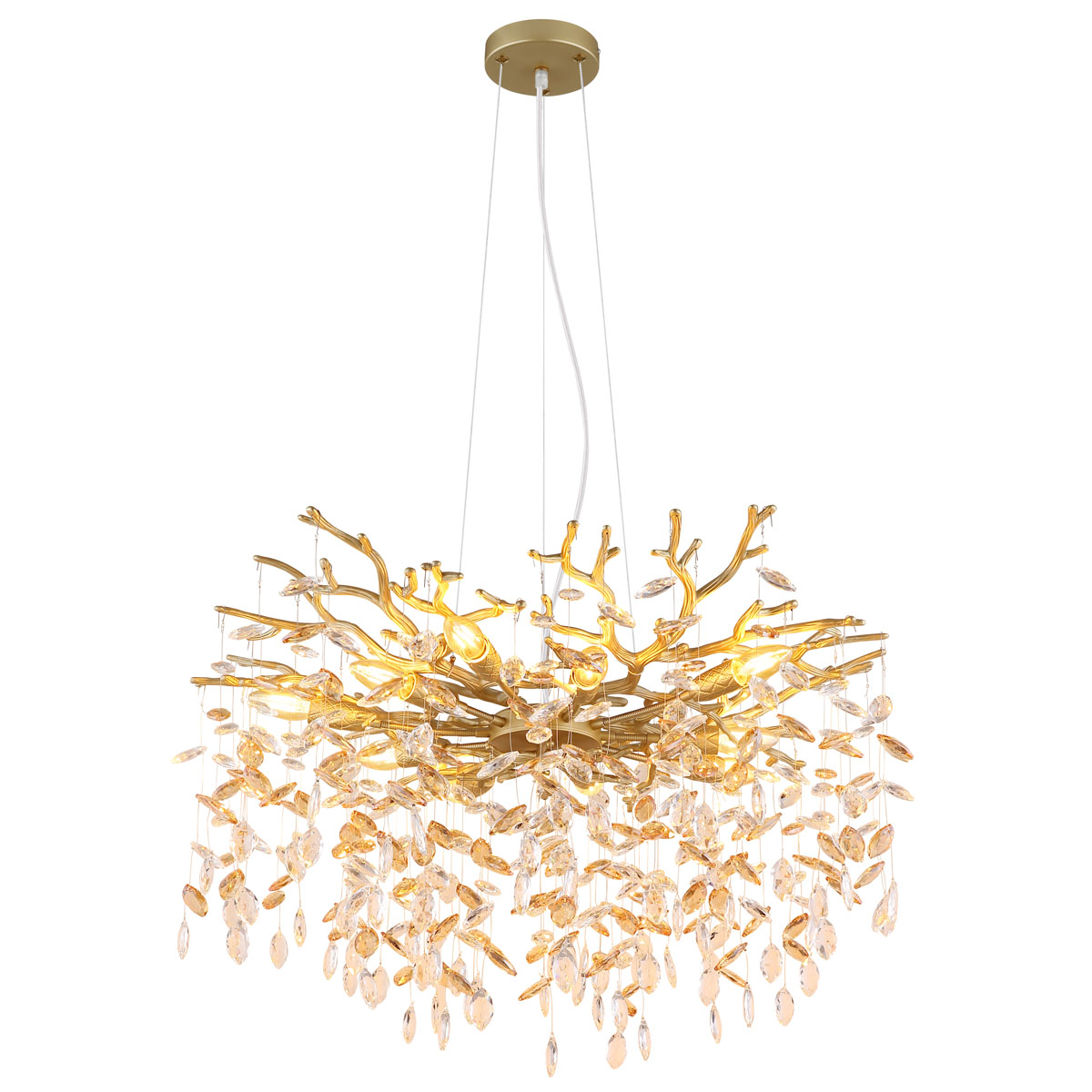 Pendelleuchte, Gold, Amber, Klar, Metall, Glaskristalle, Rund, 10 Brennstellen, LED geeignet, CE Zertifikat, IP20