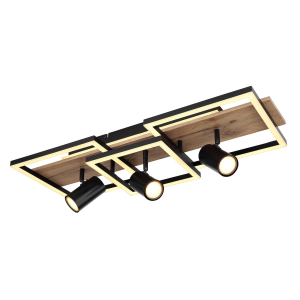 LED Deckenleuchte, Metall, Holzoptik, 72 cm x 27 cm