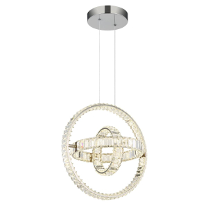 LED Pendelleuchte, Metall, K5 Kristalle, Ringe, CCT, Dimmer, Fernbedienung, 50 cm x 40 cm