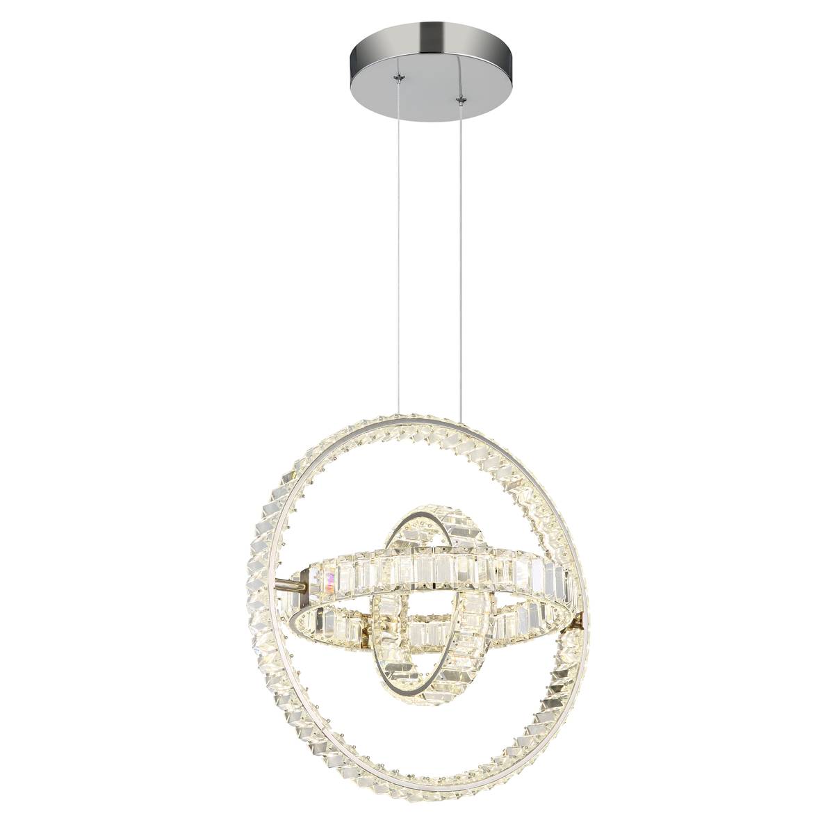 LED Pendelleuchte, Metall, K5 Kristalle, Ringe, CCT, Dimmer, Fernbedienung, 50 cm x 40 cm