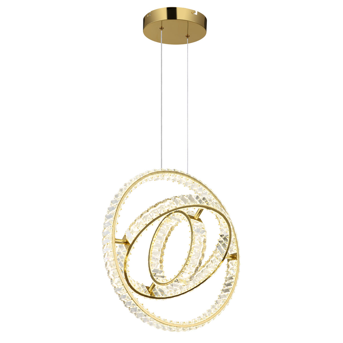 LED Pendelleuchte, Metall, K5 Kristalle, Gold, CCT, Dimmer, 50 cm x 40 cm