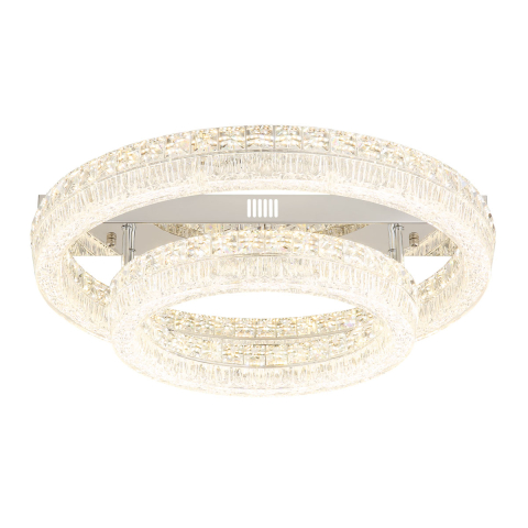 LED Deckenleuchte, Chrom, Klar, Rechteckig, Metall, Acryl, Glaskristalle, CCT, Nachtlicht, Dimmbar, 4900 Lumen, 60 cm, Fernbedienung