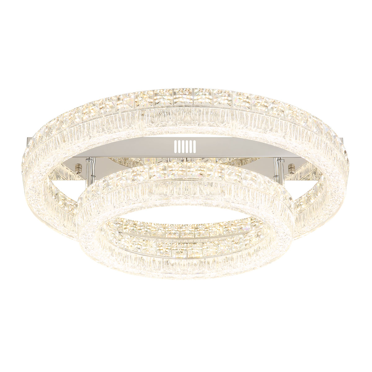 LED Deckenleuchte, Chrom, Klar, Rechteckig, Metall, Acryl, Glaskristalle, CCT, Nachtlicht, Dimmbar, 4900 Lumen, 60 cm, Fernbedienung