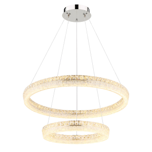 LED Pendelleuchte, Chrom, Klar, Rund, Ringförmig, Metall, Glaskristalle, 6400 Lumen, Dimmbar, CCT, Memory Funktion, Fernbedienung