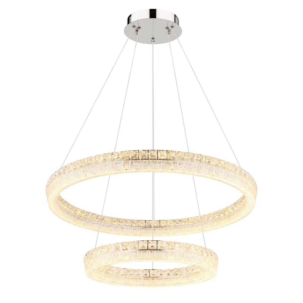 LED Pendelleuchte, Chrom, Klar, Rund, Ringförmig, Metall, Glaskristalle, 6400 Lumen, Dimmbar, CCT, Memory Funktion, Fernbedienung