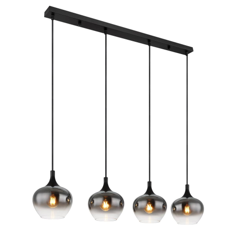 Pendelleuchte, Metall, Glas, Schwarz, Rauchfarbe, 4 Brennstellen, 100 cm x 18 cm