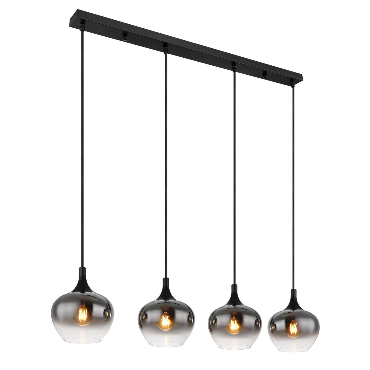 Pendelleuchte, Metall, Glas, Schwarz, Rauchfarbe, 4 Brennstellen, 100 cm x 18 cm