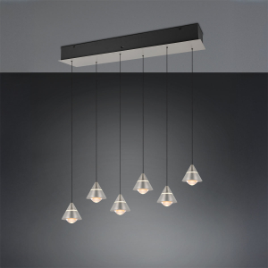 LED Pendelleuchte, 6 Strahler, Höhe verstellbar, CCT, 75 cm x 16 cm