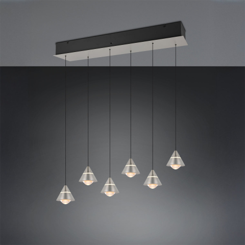 LED Pendelleuchte, 6 Strahler, Schwarz, Höhe verstellbar, CCT, 75 cm x 16 cm