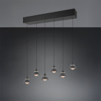 LED Pendelleuchte, 6 Strahler, Schwarz, Höhe verstellbar, CCT, 75 cm x 16 cm