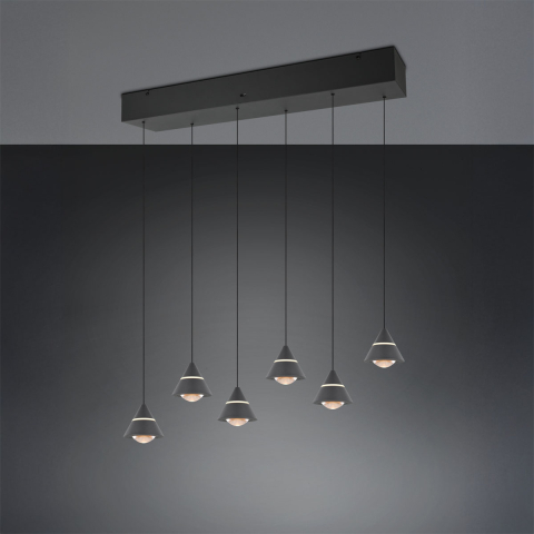 LED Pendelleuchte, 6 Strahler, Schwarz, Höhe verstellbar, CCT, 75 cm x 16 cm