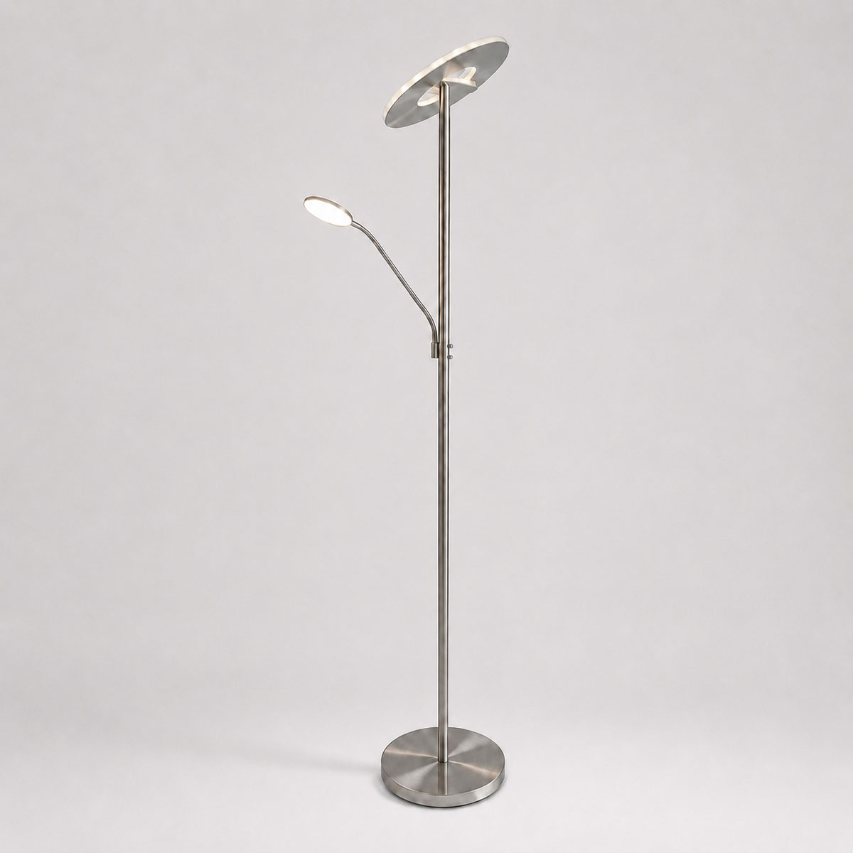 Wohnraumbeleuchtung LED-Stehleuchte, Touch-Dimmer, Lesearm, Nickel, Chrom, Schalter, 180 cm Höhe, Leseleuchte, Wohnzimmer Stehleuchte, Schlafzimmer Stehlampe, Hotel Lobbyleuchte, Leseraumleuchte, Hotel Stehbeleuchtung
