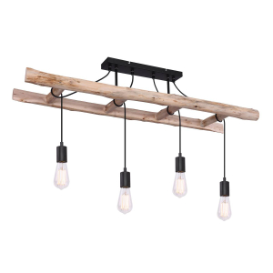 Pendelleuchte, Schwarz, Natur, Holz, 4 Lichtquellen, 115 cm x 30 cm