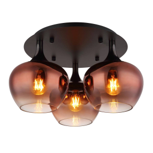 Deckenleuchte, Metall, Schwarz, Glas, Kupfer, 45 cm Ø