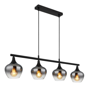 Pendelleuchte, Metall, Glas, Schwarz, Rauchfarbe, 4 Spots, 90 cm x 15 cm