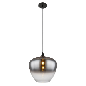 Pendelleuchte, Metall, Glas, Schwarz, Rauchfarbe, 40 cm Ø