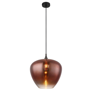 Pendelleuchte, Metall, Glas, Schwarz, Kupfer, 40 cm Ø