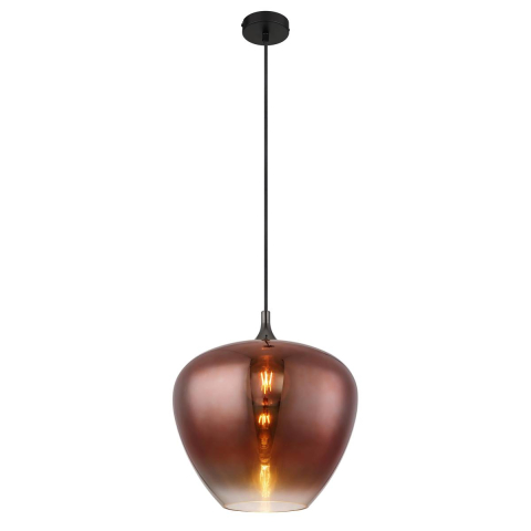 Pendelleuchte, Metall, Glas, Schwarz, Kupfer, 40 cm Ø